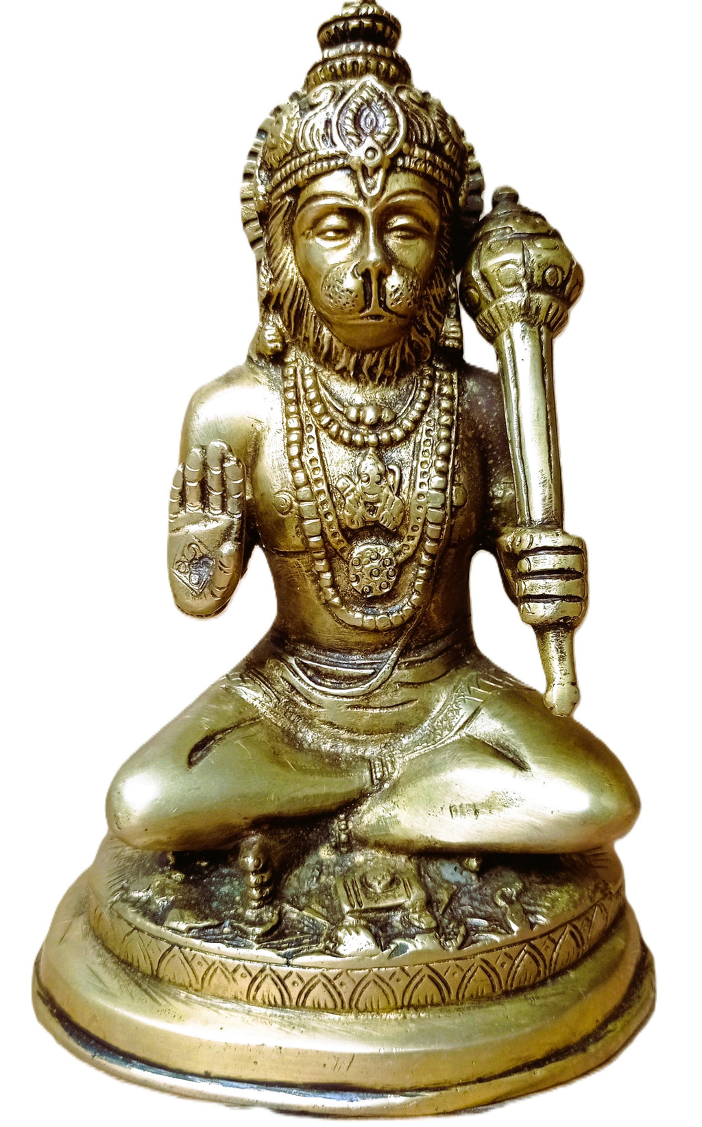Hanuman en méditation – Statue hindoue en bronze – Dieu singe du Ramayana – Inde