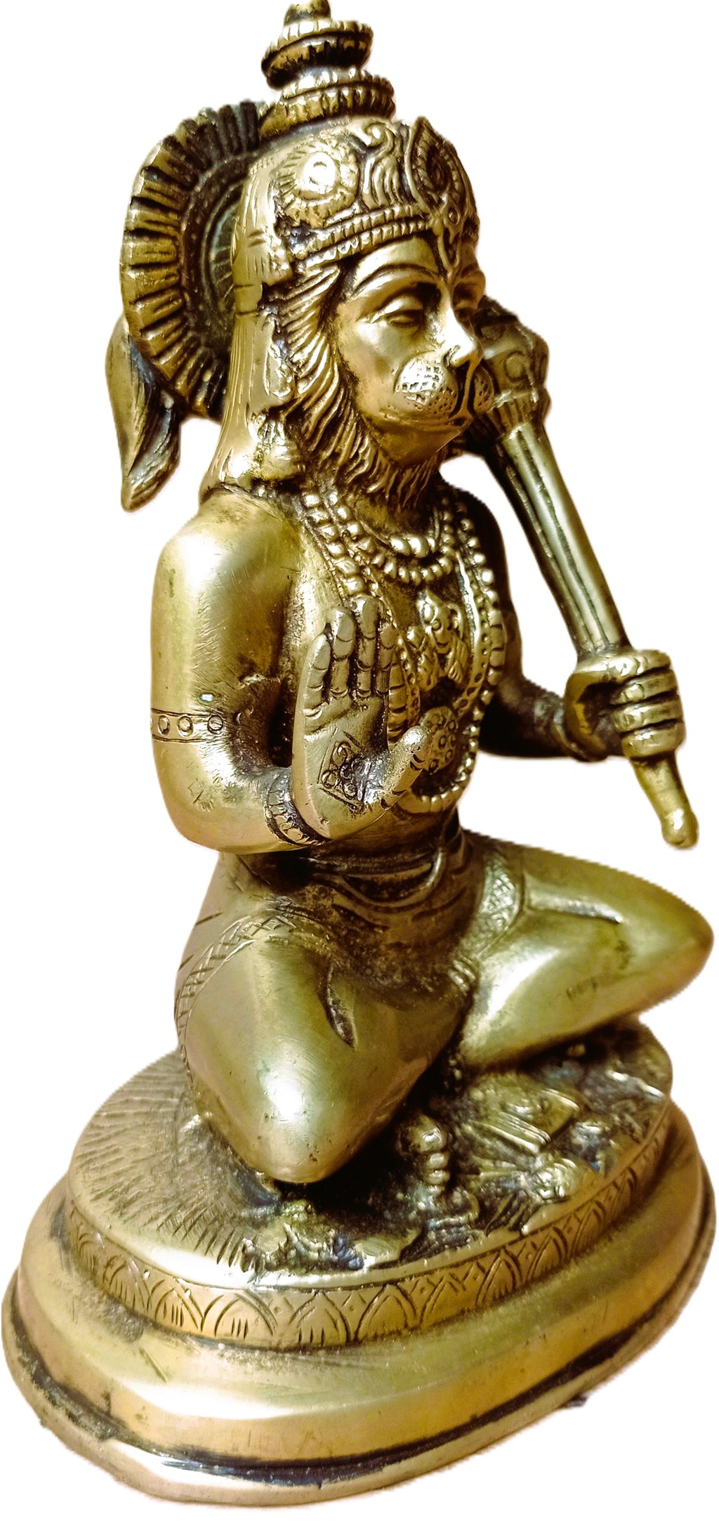 Hanuman en méditation – Statue hindoue en bronze – Dieu singe du Ramayana – Inde
