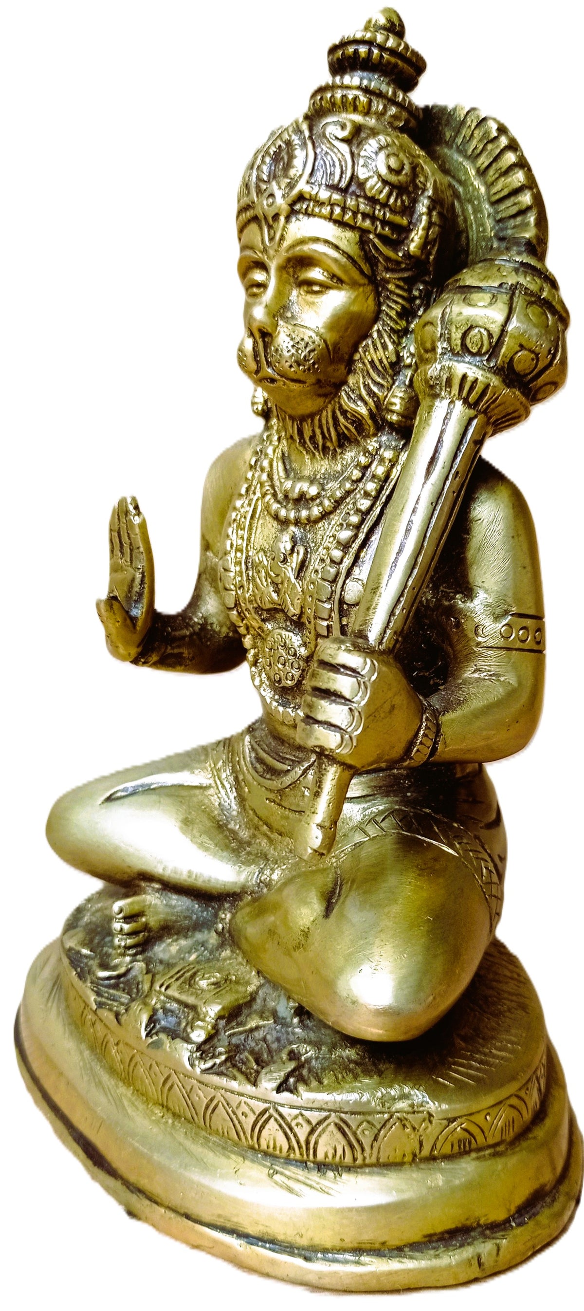 Hanuman en méditation – Statue hindoue en bronze – Dieu singe du Ramayana – Inde