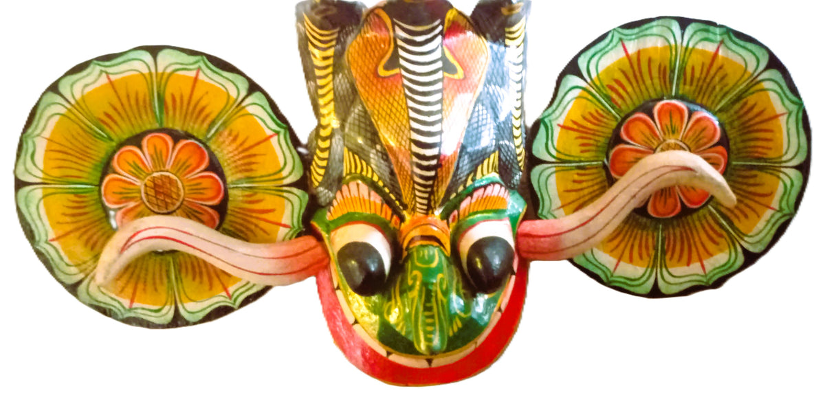 Grand masque Naga Raksha – Démon Cobra – Bois sculpté peint – Sri Lanka – 50 cm