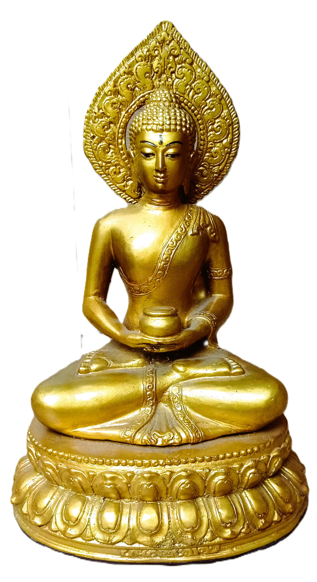 Grande statue en bronze doré du Bouddha méditant avec bol à aumônes, style thaï Rattanakosin, art bouddhiste