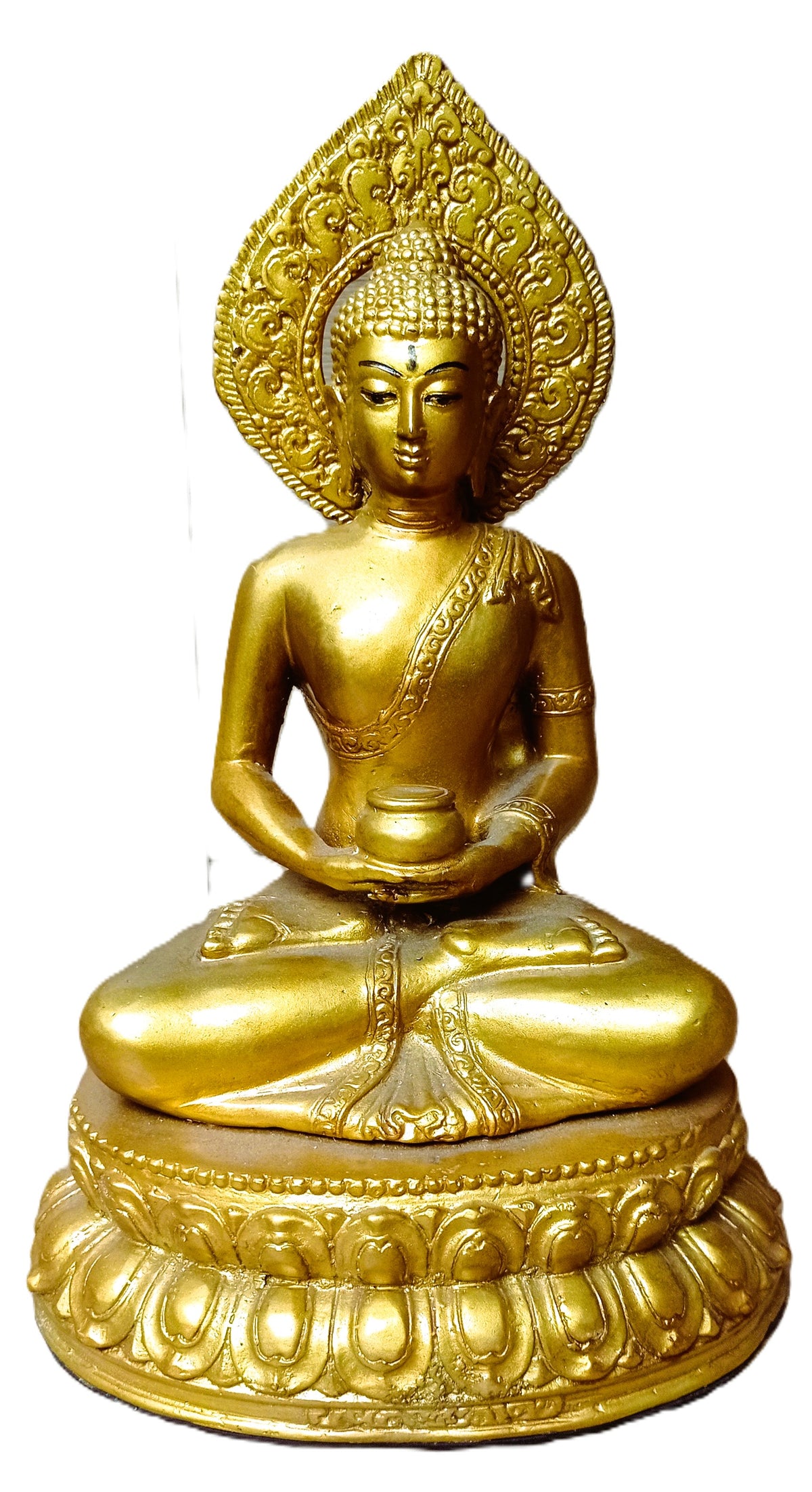 Grande statue en bronze doré du Bouddha méditant avec bol à aumônes, style thaï Rattanakosin, art bouddhiste