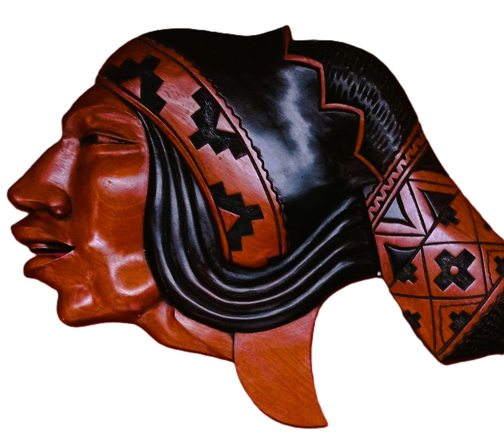 Duo de sculptures murales Quechua – Homme & Femme des Andes – Bois sculpté – Bolivie
