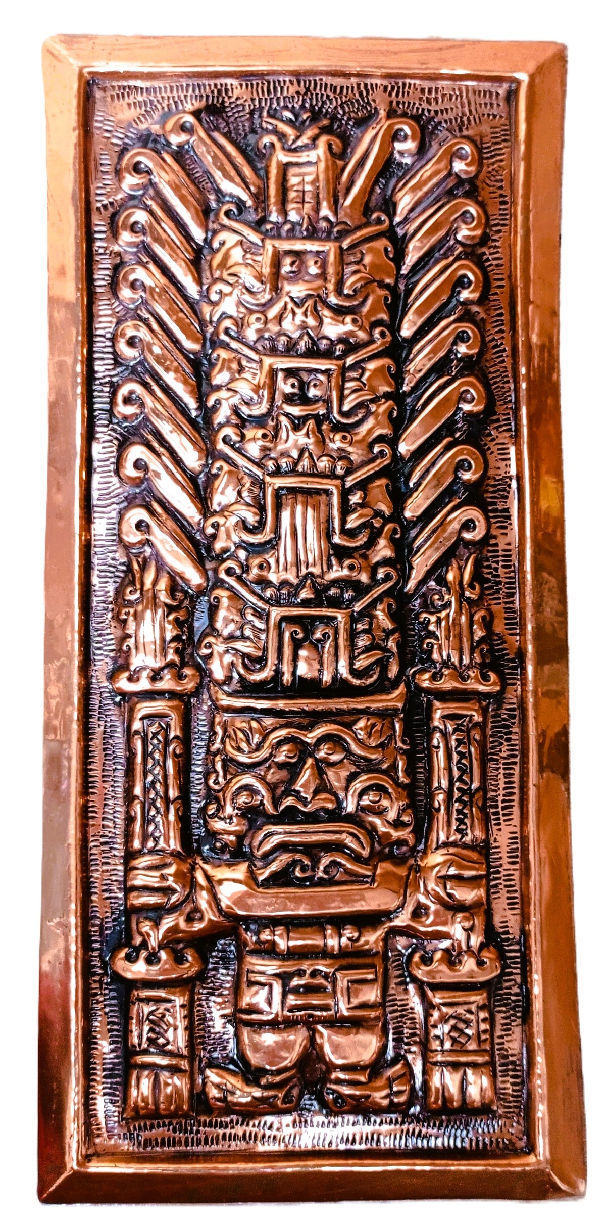 Plaque murale en cuivre repoussé – Viracocha, divinité créatrice des Andes – Pérou – 26 cm