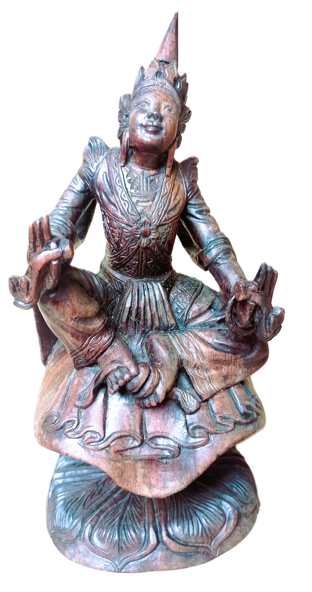 Ancienne figure céleste en bois sculpté – Art birman – Asie