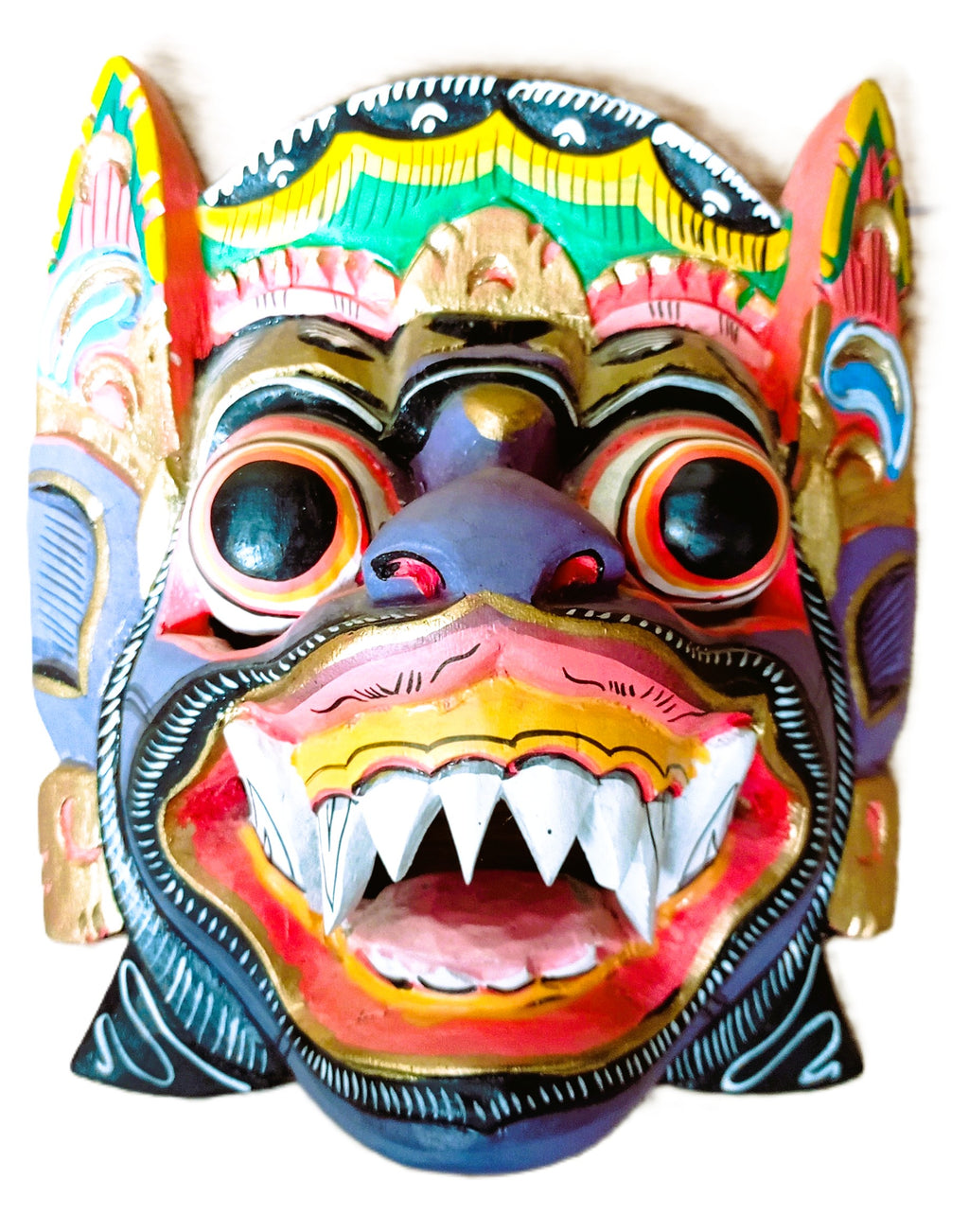 Masque Barong balinais en bois sculpté, Indonésie, Artisanat traditionnel sculpté à la main. Bali
