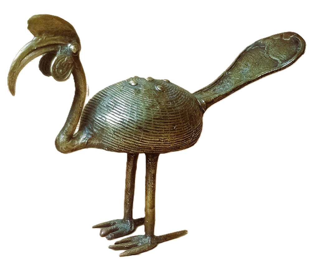 Grand calao africain en bronze ancien – Sculpture tribale Akan / Ashanti – 1,2 kg