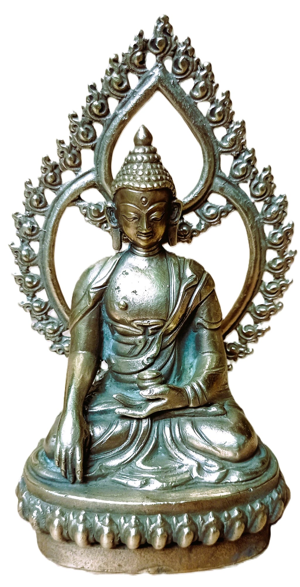 Bouddha en Dhyanasana – Mandorle Flamboyante & Socle Lotus