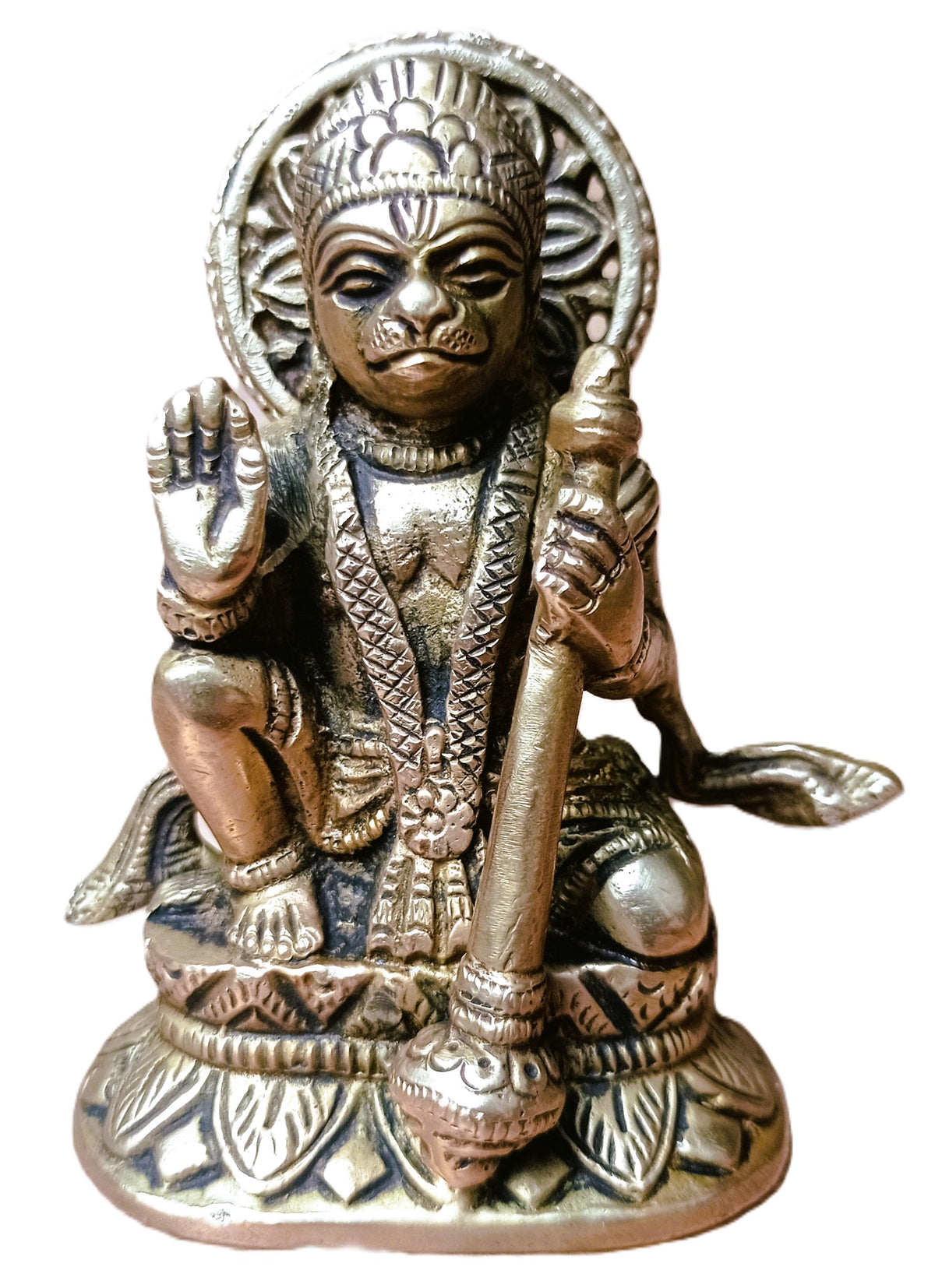 Statue de Hanuman en bronze – héros du Ramayana - Sculpture hindoue artisanale