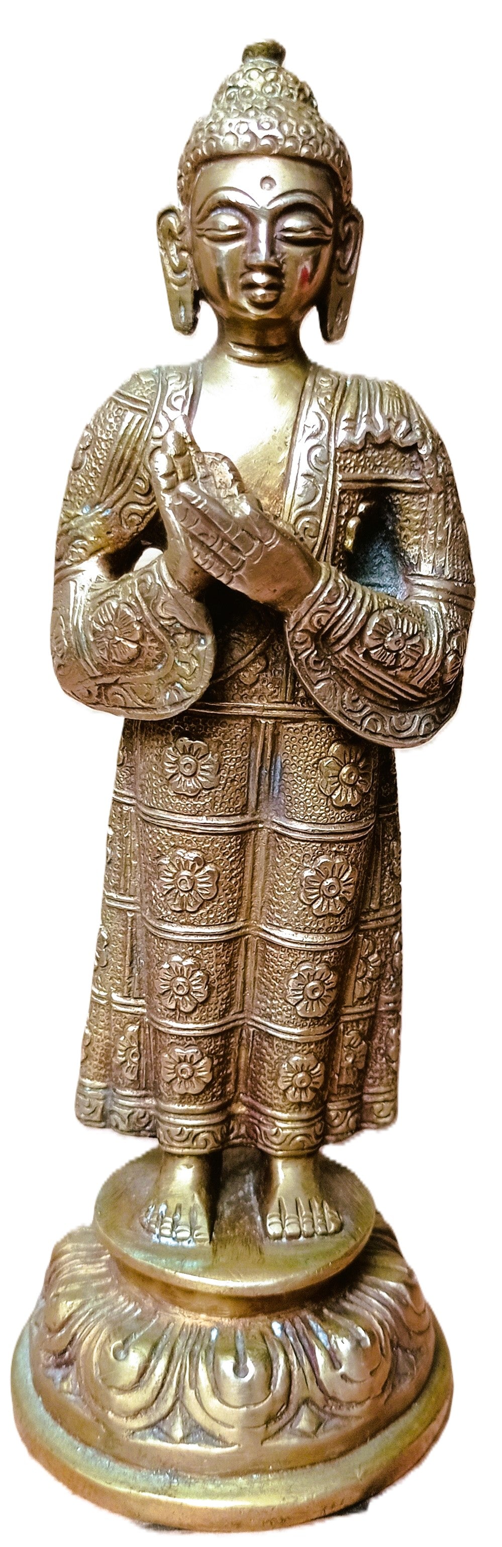 Statue Bouddha Dharmachakra en Laiton ciselé – Enseignement et Sagesse – Art spirituel de l'Inde - 20cm. Asie