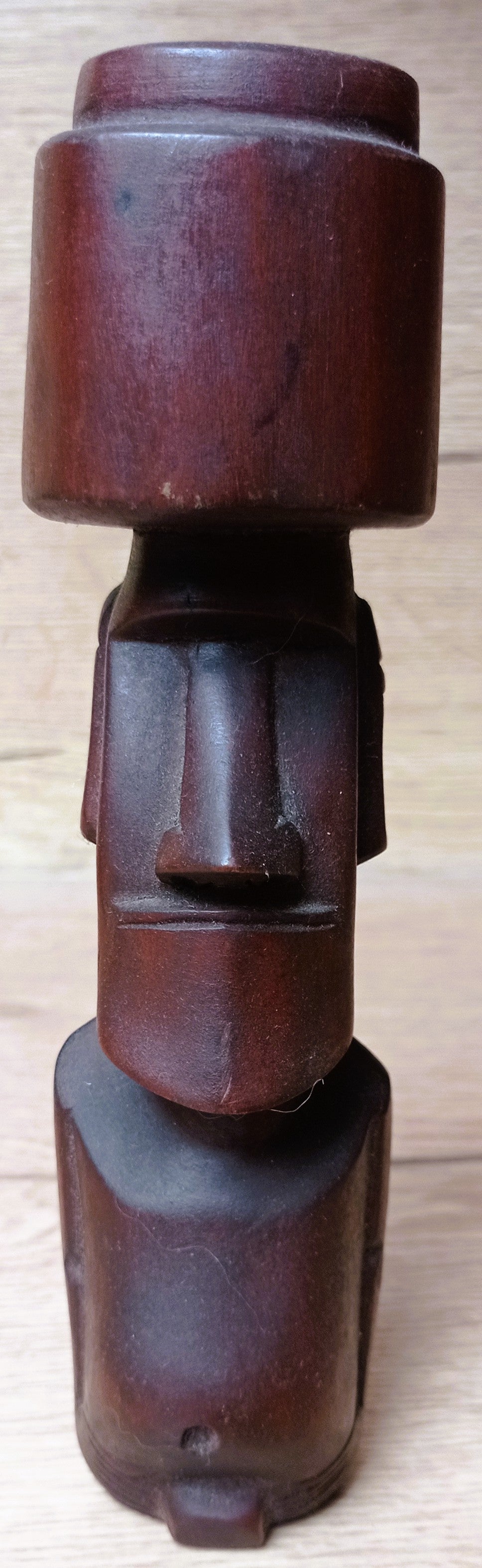 Statuette Moai Rapa Nui avec pukao et reimiro gravé – Artisanat de l’Île de Pâques