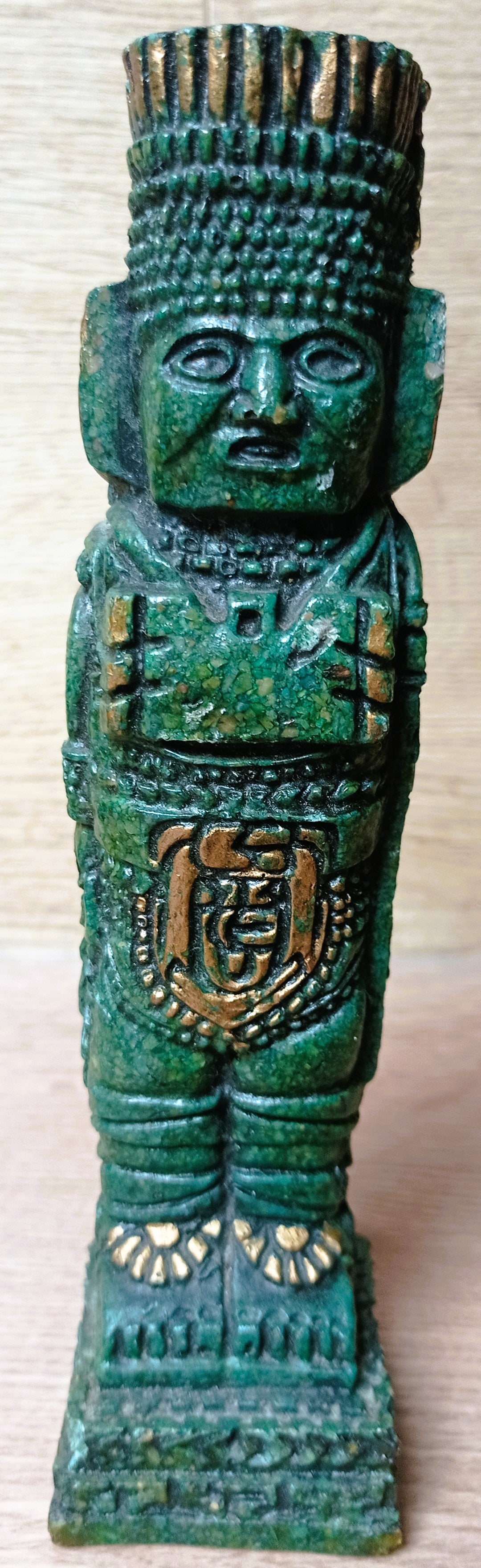 Atlante de Tula en Malachite – Guerrier Toltèque – Sculpture Mexique 19 cm