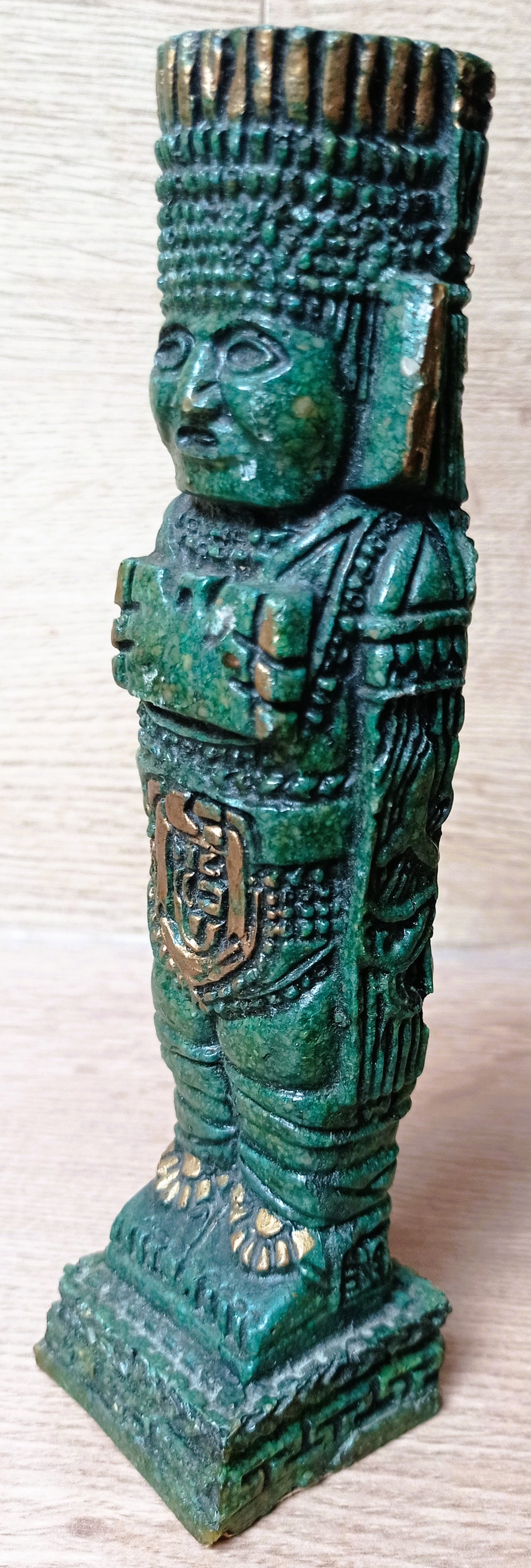 Atlante de Tula en Malachite – Guerrier Toltèque – Sculpture Mexique 19 cm