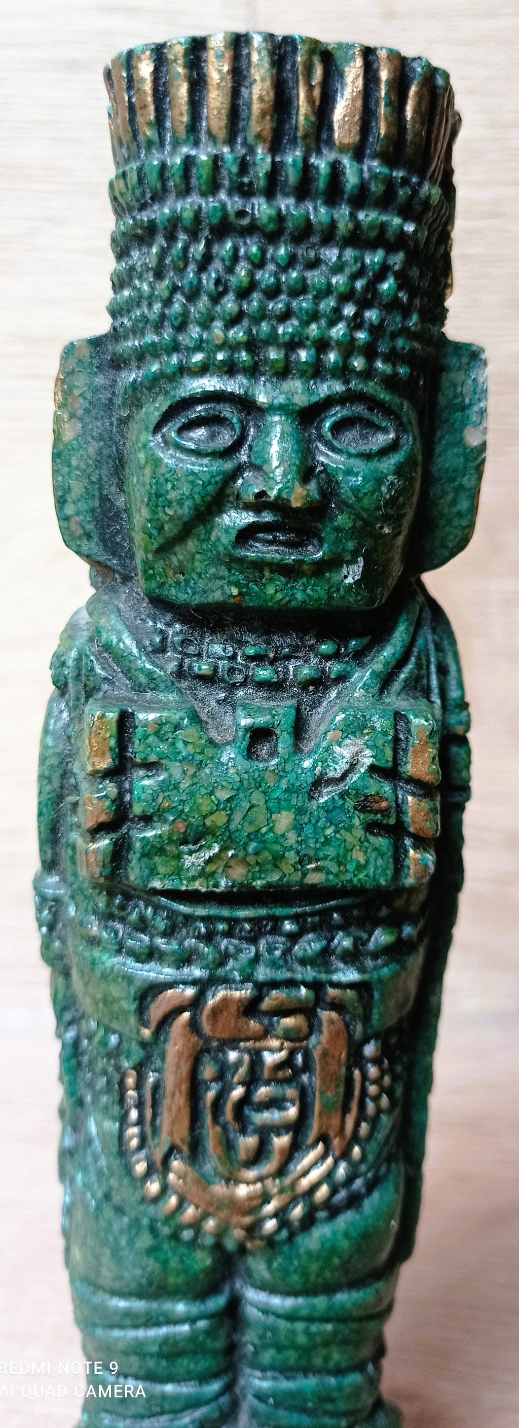 Atlante de Tula en Malachite – Guerrier Toltèque – Sculpture Mexique 19 cm