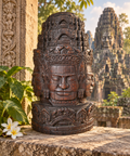 Grande sculpture Jayavarman VII – Visages du Bayon à Angkor – Bois sculpté khmer – Cambodge – 42 cm