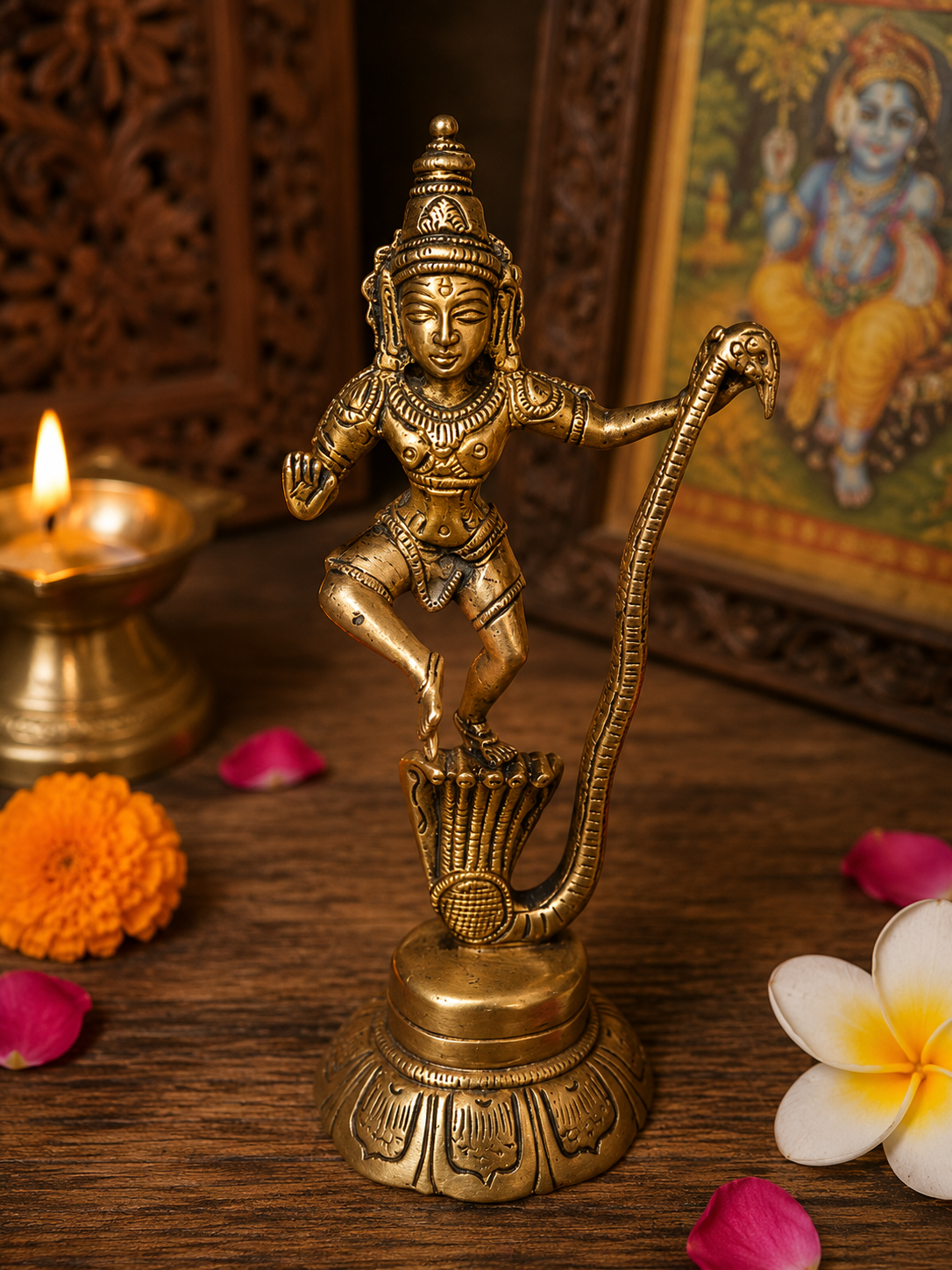 Krishna dansant sur Kaliya – Statue hindoue en laiton – Inde
