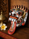Masque en bois mural flamme feu rouge Bali Barong, Rangda Balinais, Indonésie.