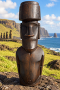Grand Moaï de Rapa Nui avec Pukao – Bois sculpté et gravé – Île de Pâques – 40 cm