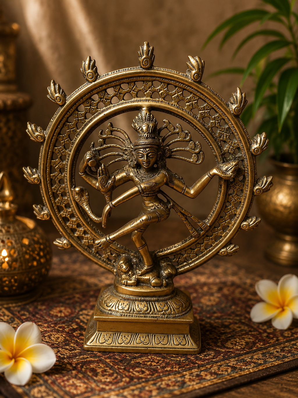 Shiva Nataraja en bronze/laiton – Dieu hindou de la danse cosmique – Inde – 24 cm