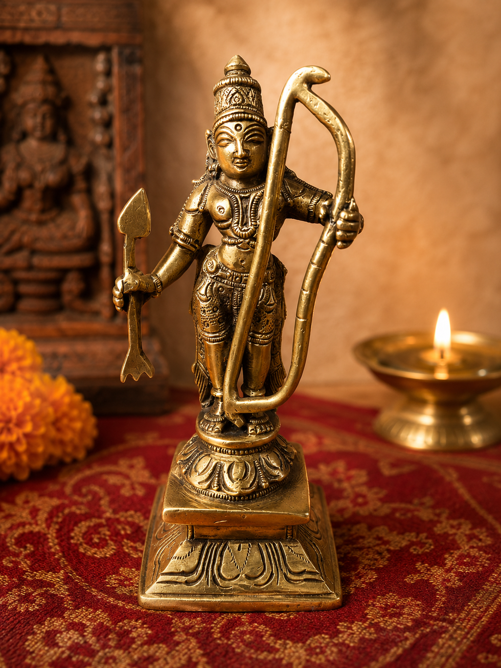 Sri Rama avec arc Kodanda – Statue en laiton massif – Divinité hindoue – Inde
