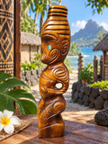 Teko Teko Māori en bois sculpté et pāua – Sculpture traditionnelle Nouvelle-Zélande – 28 cm