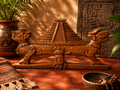 Sculpture Temple aux Jaguars – Bois sculpté – Art maya du Yucatán, Mexique – 42 cm