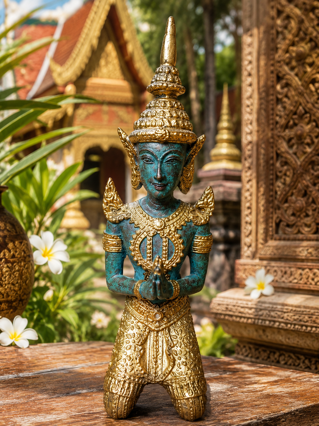 Statuette Theppanom en bronze – Gardien de temple thaïlandais – Thaïlande – 23 cm