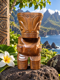 Statue Tiki en bois précieux sculpté Polynésie, Totem des îles Marquises vintage en bois de Miro