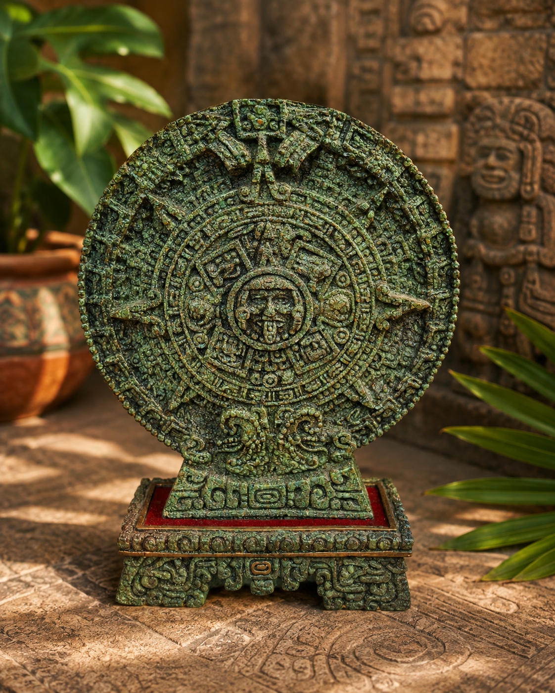 Pierre du Soleil Aztèque – Original Zarebski – Malachite – Mexique – Vintage