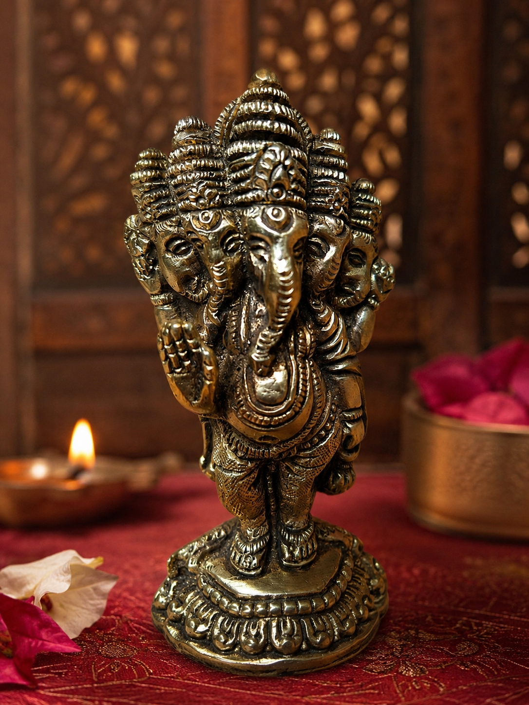 Statue de Panchamukhi Ganesh en bronze massif – Divinité Hindou, Inde.