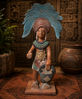 Grand Guerrier Maya – Statuette Mexicaine Polychrome – 41 cm – Art Précolombien