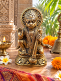Statue de Hanuman en bronze – héros du Ramayana - Sculpture hindoue artisanale