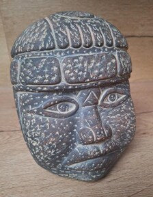 Tête olmèque en céramique – Sculpture style précolombien – Mexique – 19 cm