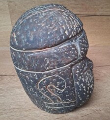 Tête olmèque en céramique – Sculpture style précolombien – Mexique – 19 cm