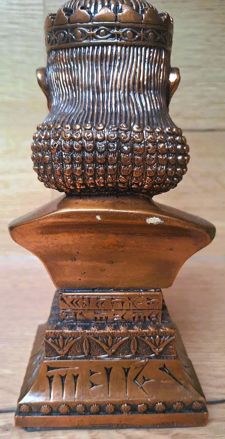Buste de Darius Ier Souverain Antique, Statuette Style Achémenide Effet Bronze, 21cm