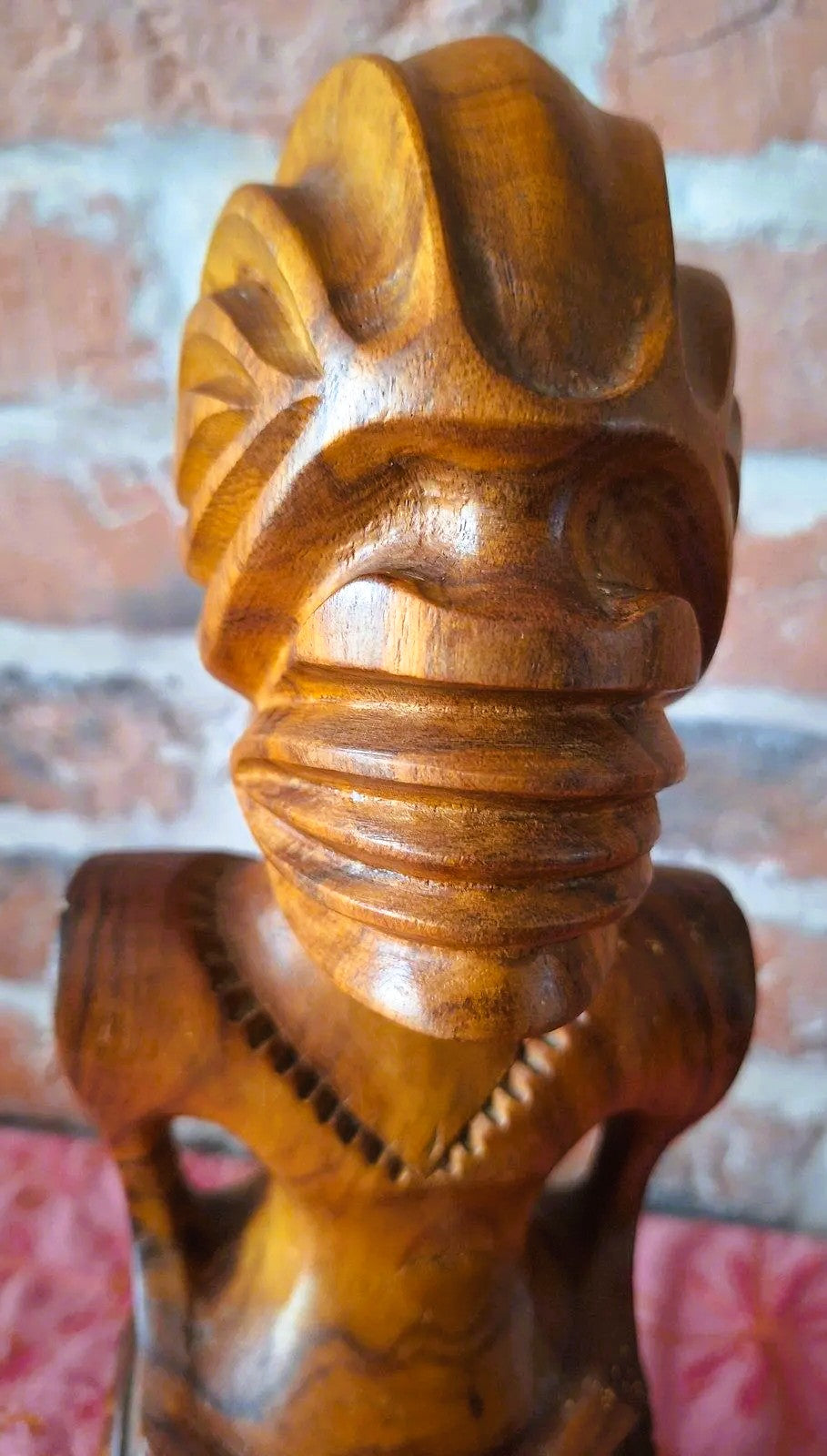 Couple de Tiki polynésiens vintage en bois sculpté – Homme & Femme – 36 cm