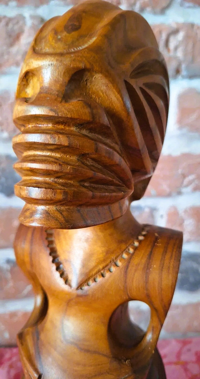 Couple de Tiki polynésiens vintage en bois sculpté – Homme & Femme – 36 cm