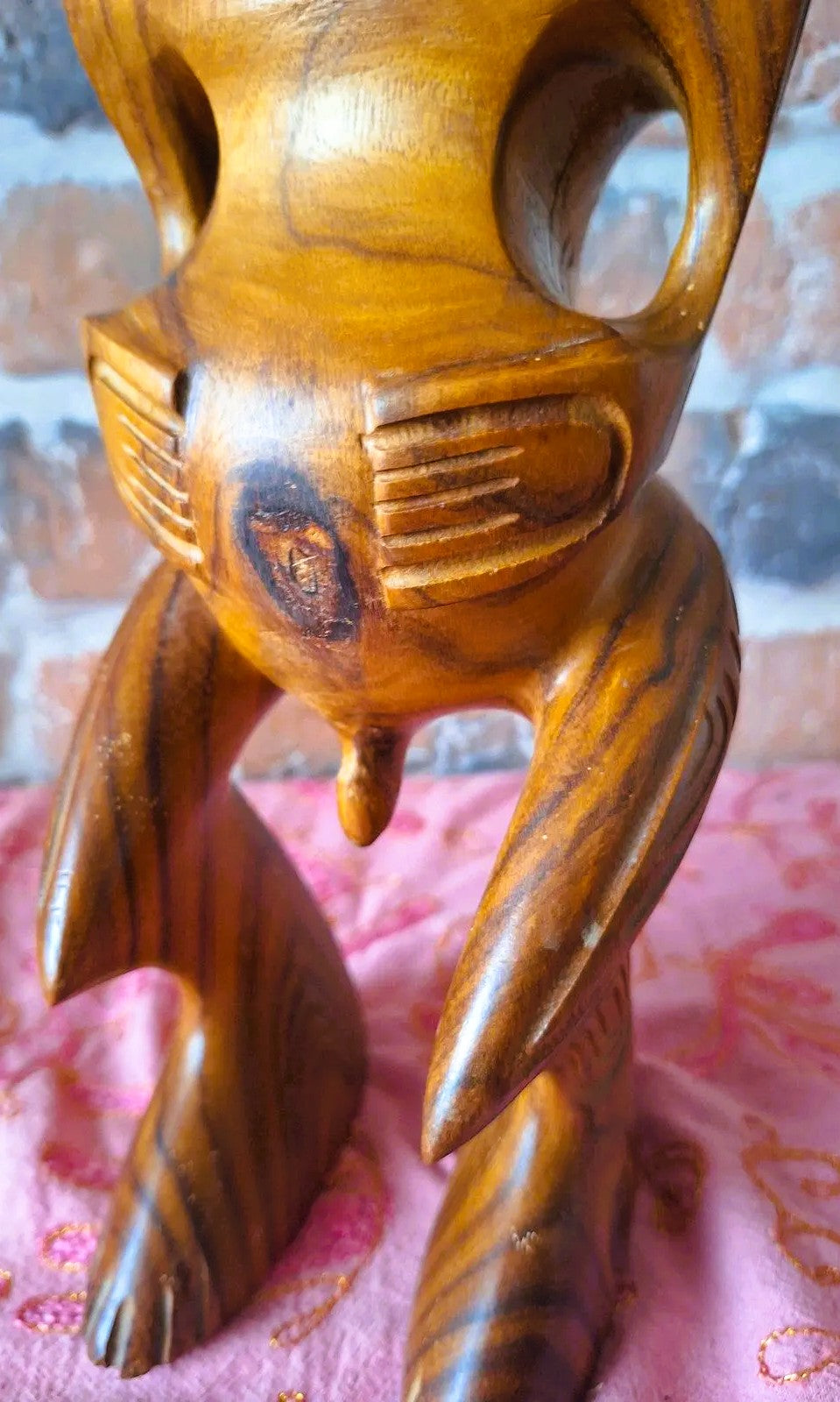 Couple de Tiki polynésiens vintage en bois sculpté – Homme & Femme – 36 cm