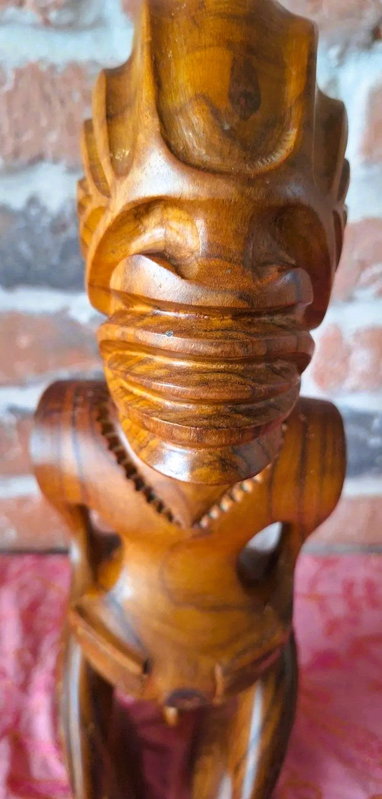 Couple de Tiki polynésiens vintage en bois sculpté – Homme & Femme – 36 cm
