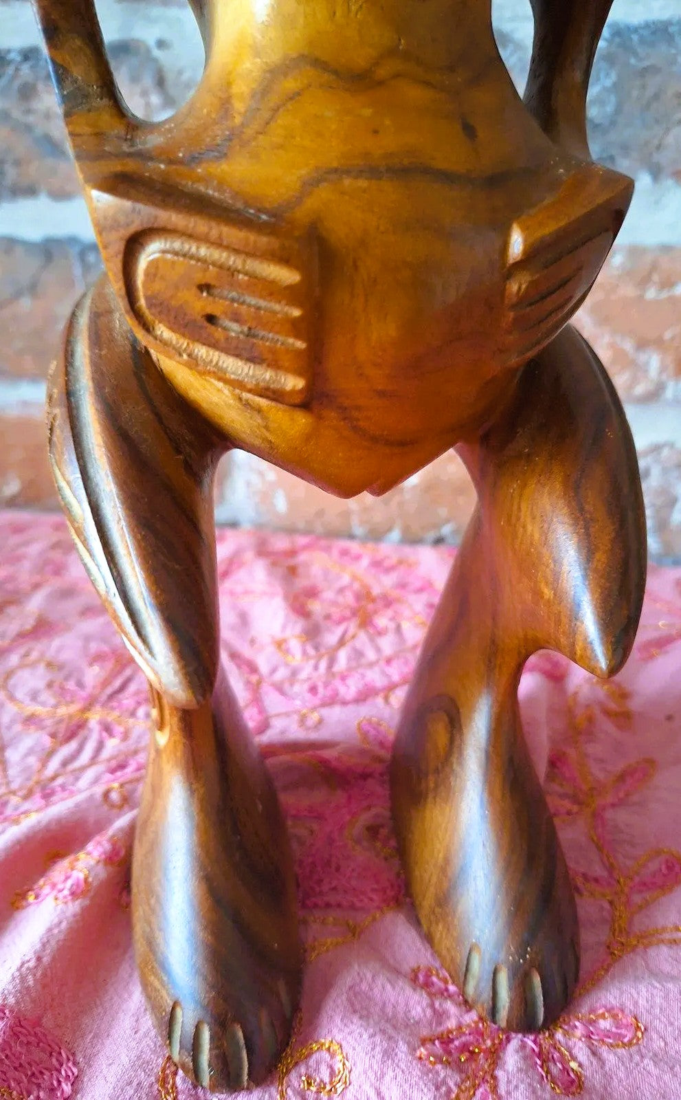 Couple de Tiki polynésiens vintage en bois sculpté – Homme & Femme – 36 cm
