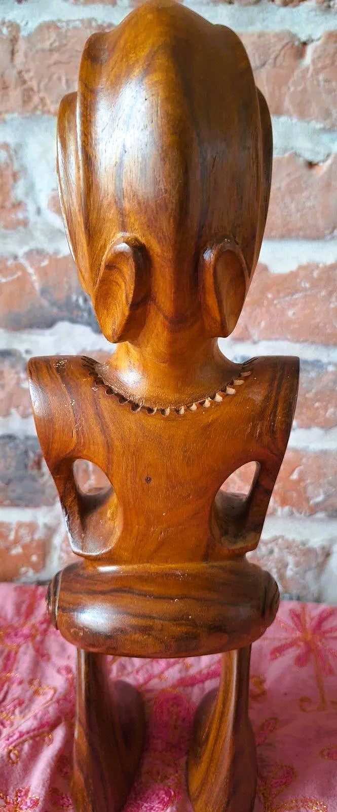 Couple de Tiki polynésiens vintage en bois sculpté – Homme & Femme – 36 cm