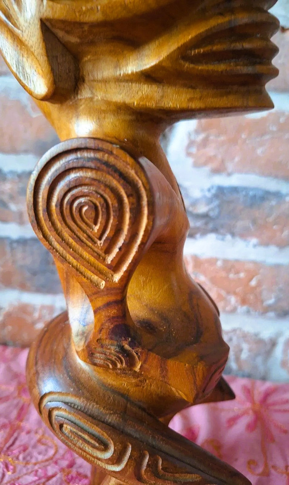 Couple de Tiki polynésiens vintage en bois sculpté – Homme & Femme – 36 cm