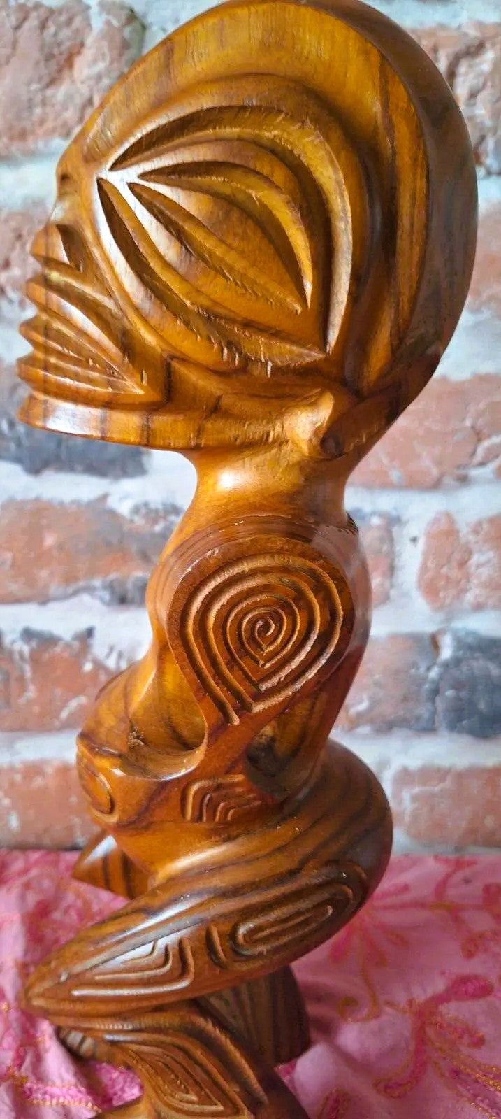 Couple de Tiki polynésiens vintage en bois sculpté – Homme & Femme – 36 cm