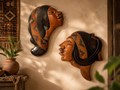 Duo de sculptures murales Quechua – Homme & Femme des Andes – Bois sculpté – Bolivie