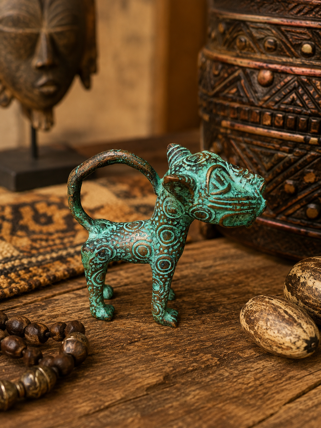 Léopard du Bénin en bronze – Sculpture africaine – Art du Royaume du Bénin