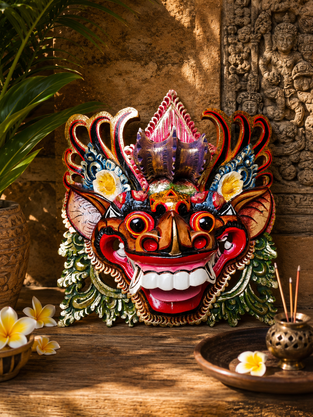 Masque Traditionnel Barong, Culture Balinaise, Masque rituel, Asie, Bali, Art mural