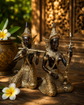 Couple de musiciennes célestes thaïlandaises – Bronze et laiton doré – Gandharvas – 18 cm