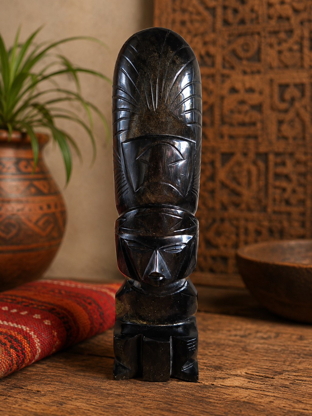 Sculpture en obsidienne – Dignitaire mésoaméricain – Mexique – 21,5 cm