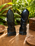 Paire de sculptures en obsidienne noire – Figures mésoaméricaines – Mexique