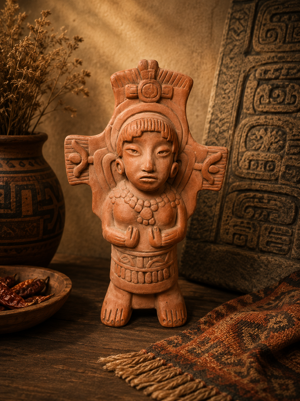 Statuette féminine en terre cuite – Style Jalisco, Mexique – Art précolombien – 34 cm